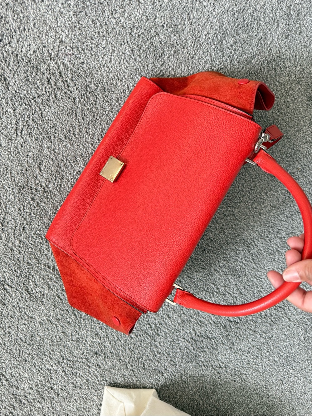 Celine Red Leather Trapeze Top-Handle Satchel - Picture 3 of 9